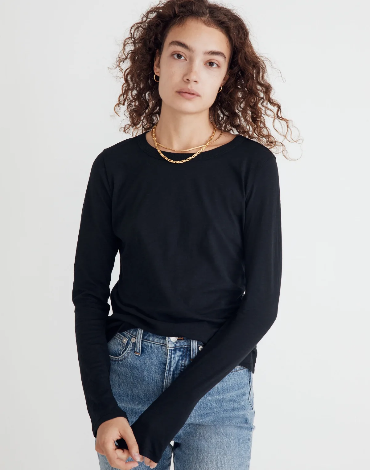 Whisper Cotton Rib-Crewneck Long-Sleeve Tee by MW