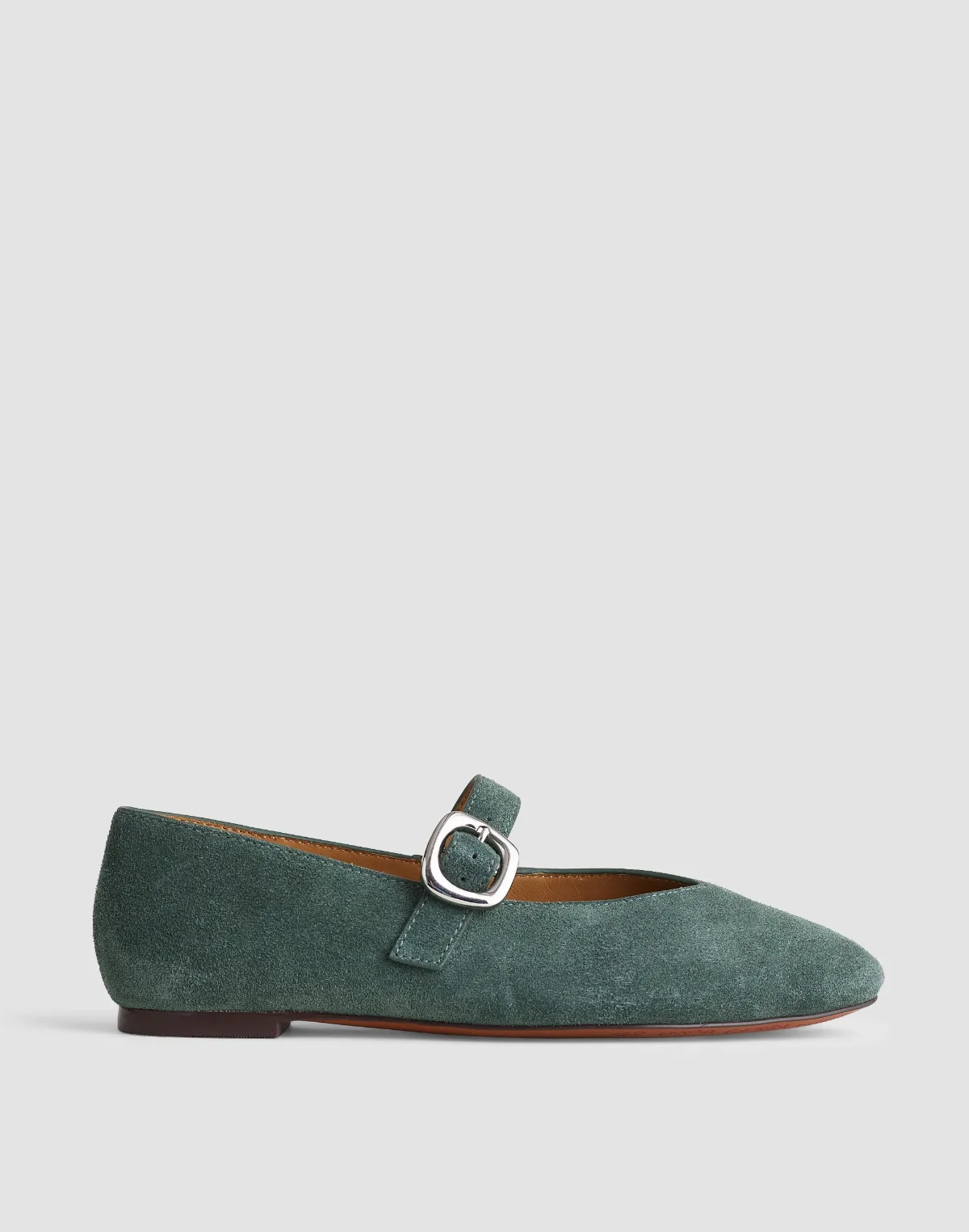 The Remy Puffy-Buckle Mary Jane Flat in Suede