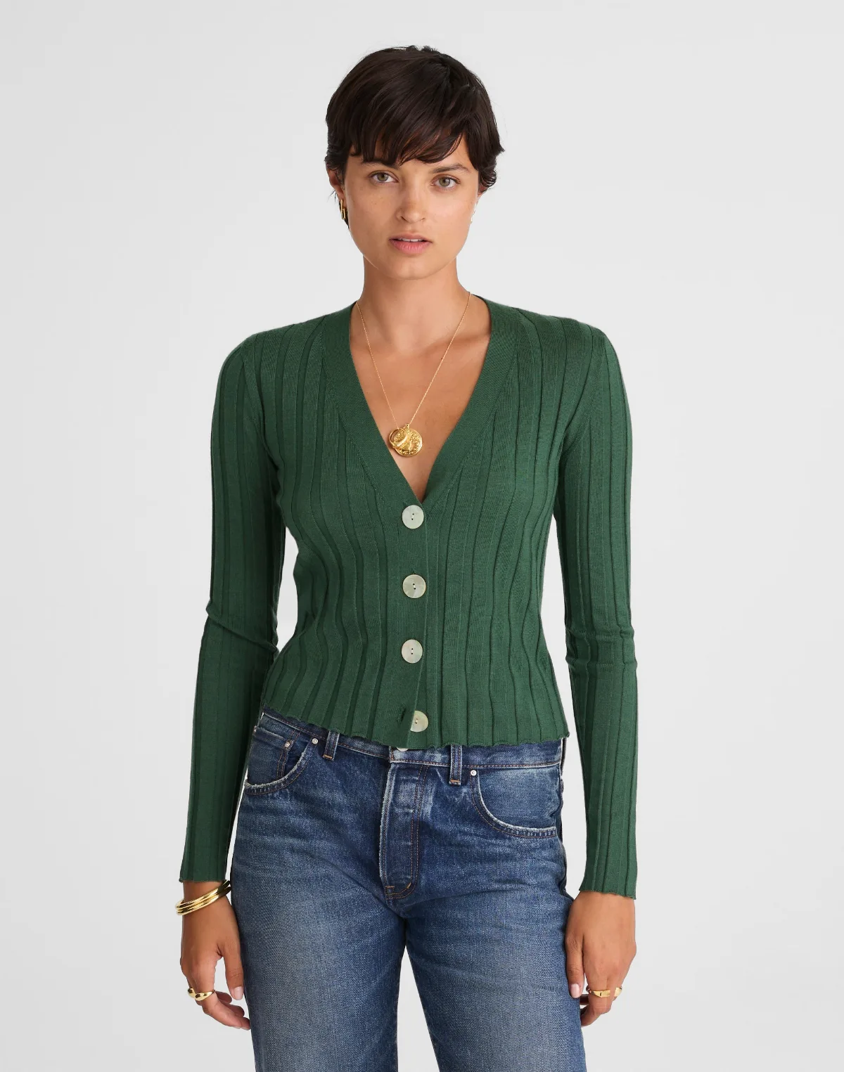 Ribbed V-Neck Cardigan