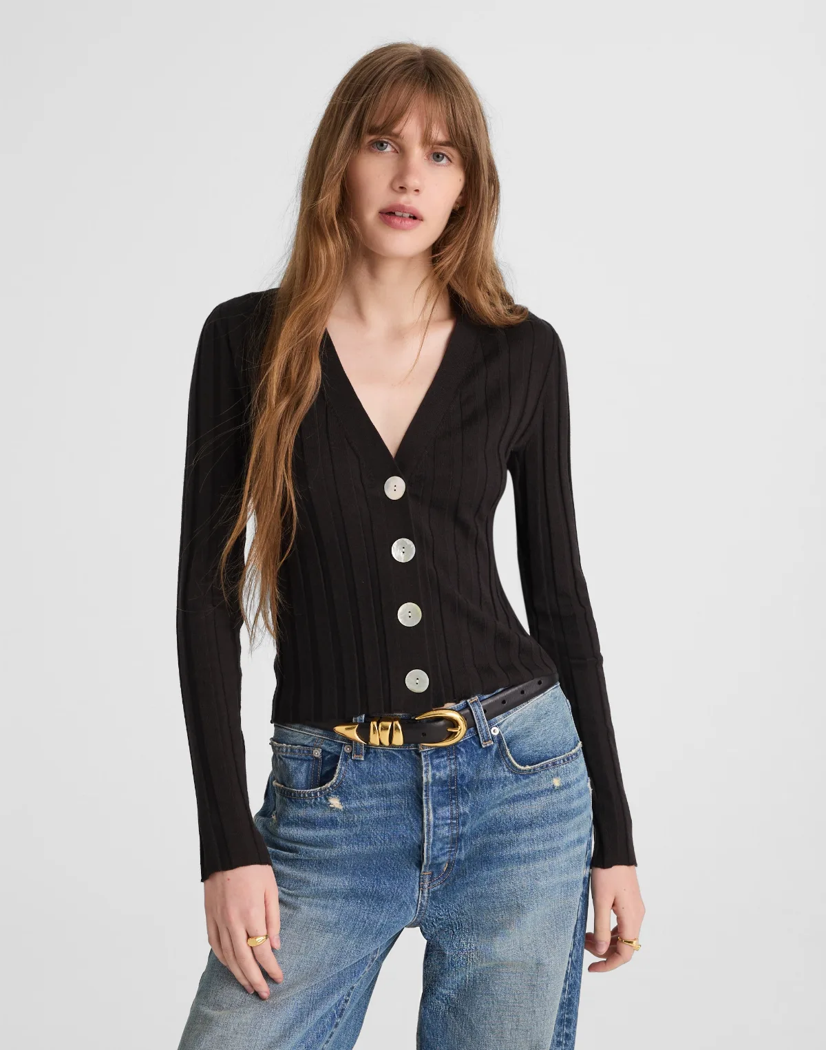 Ribbed V-Neck Cardigan by MW