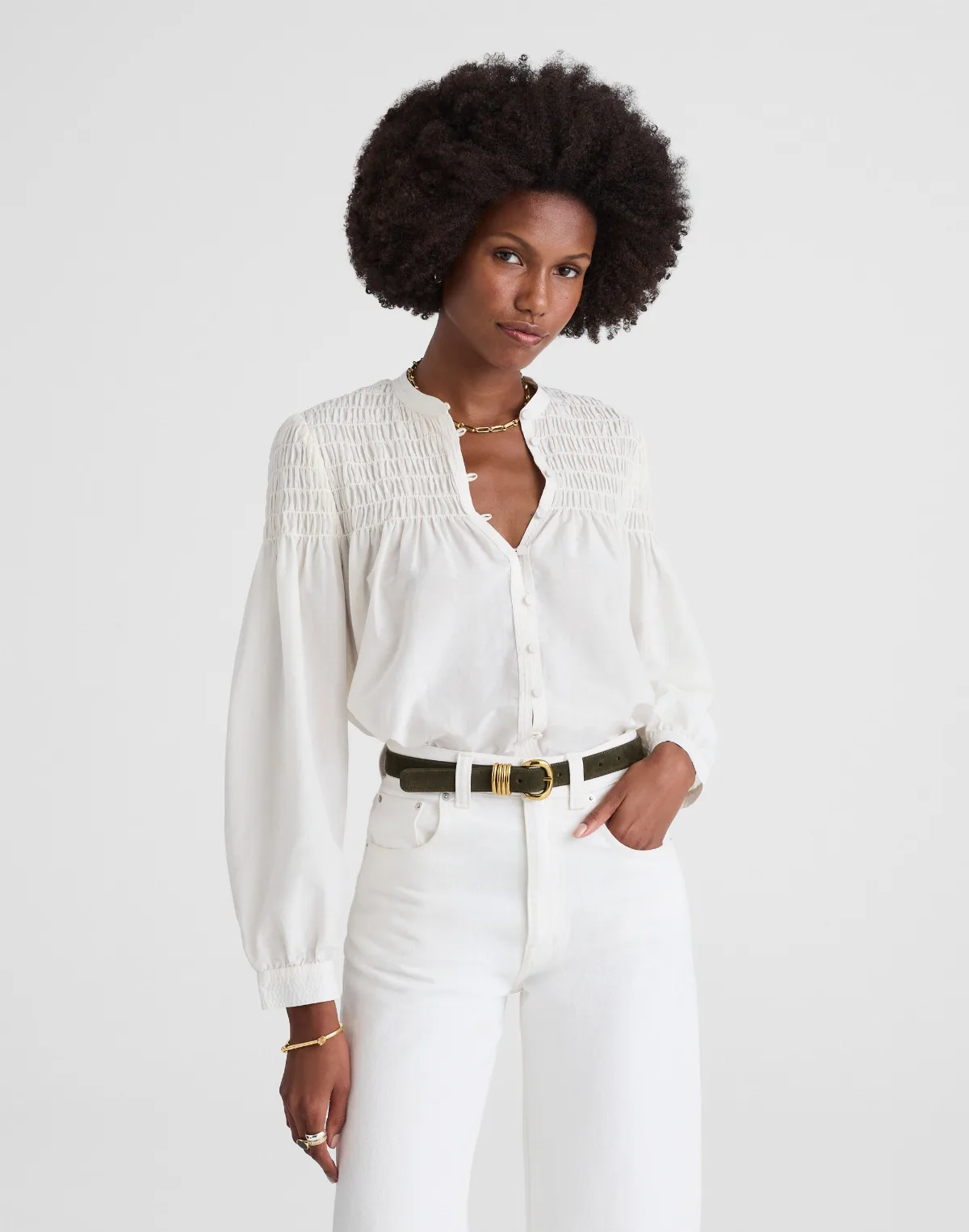 Smocked Top in Cotton-Silk Blend