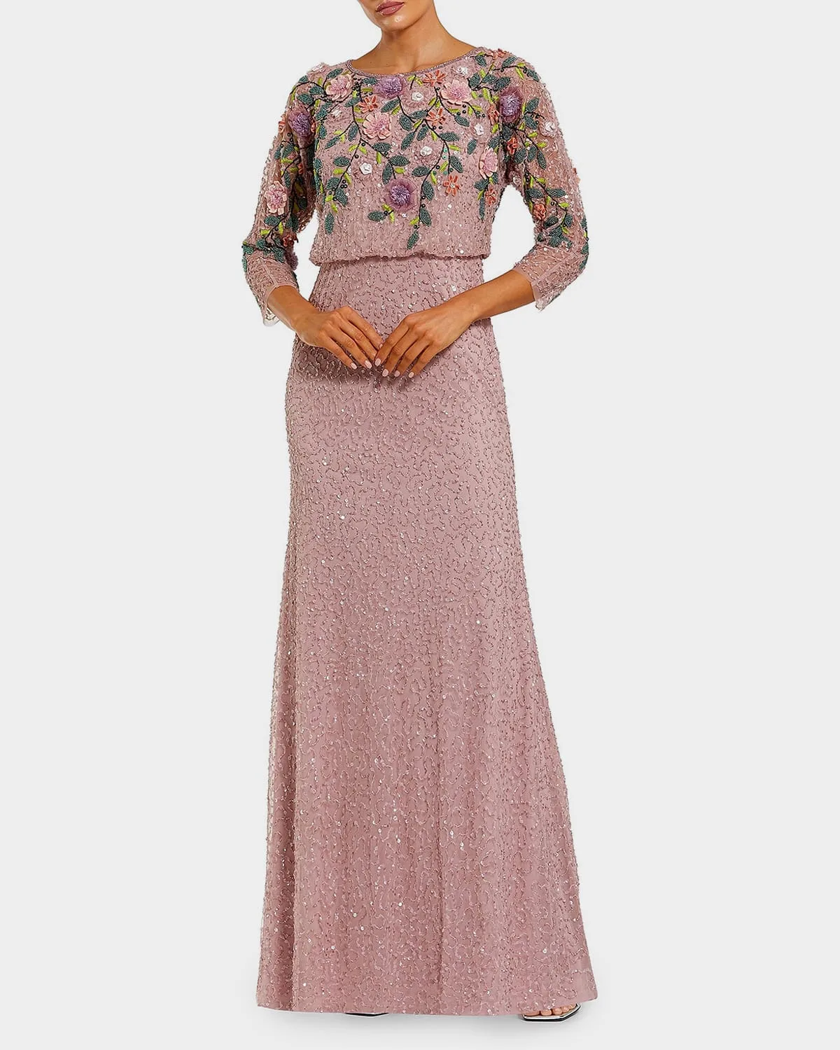 Floral Beaded Mesh Gown