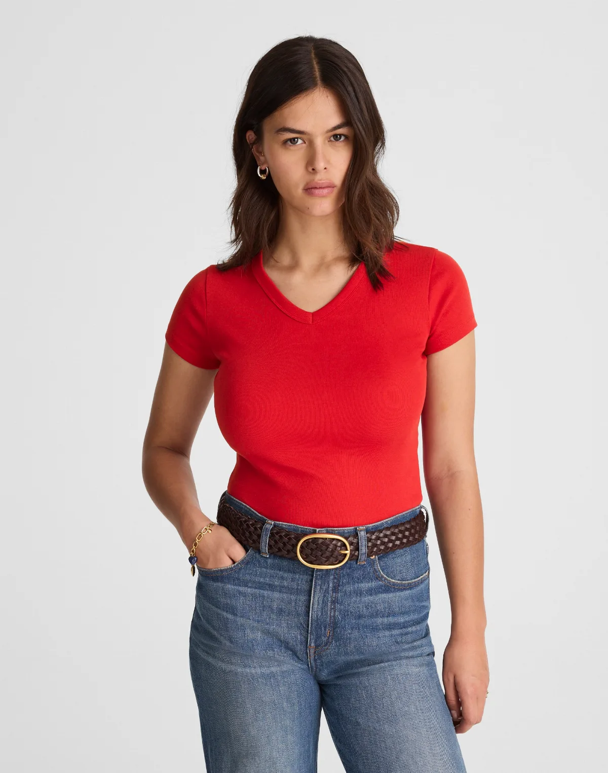 The '90s V-Neck Baby Tee in Compact Cotton by MW