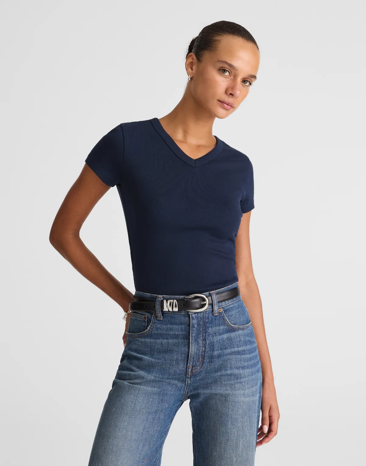 The '90s V-Neck Baby Tee in Compact Cotton