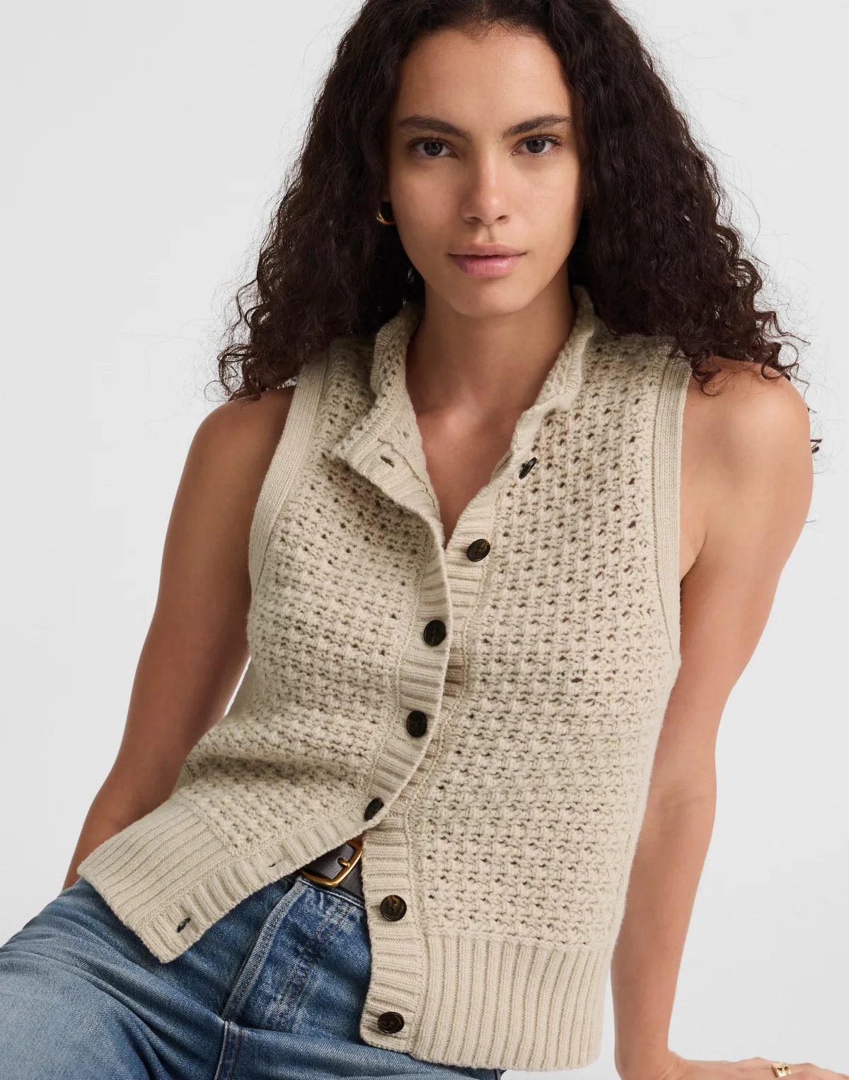 Ruffled Sleeveless Cardigan Top