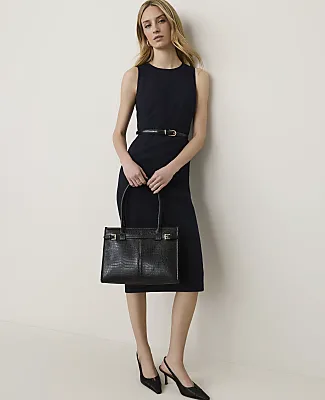 The Belted Crew Neck Sheath Dress in Seasonless Stretch by Ann Taylor