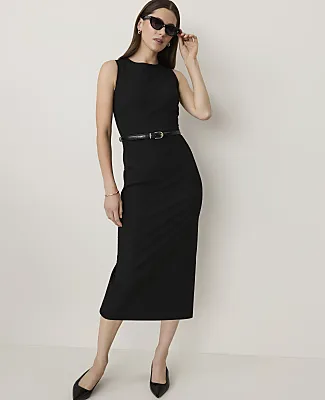 The Belted Crew Neck Sheath Dress in Seasonless Stretch