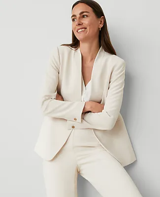 The Long Collarless Blazer in Fluid Crepe