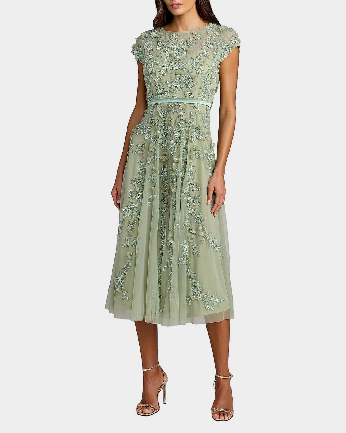 Embellished Mesh A-Line Cocktail Dress