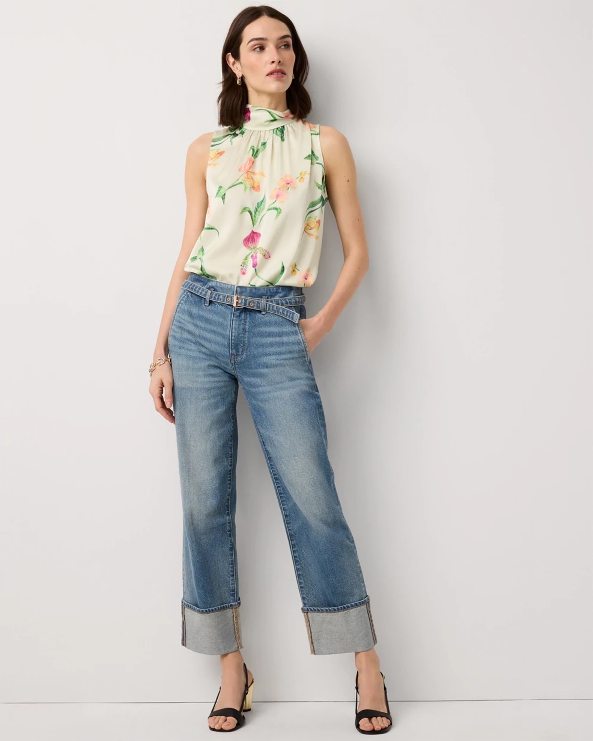 Cuffed High-Rise Straight Ankle Jeans