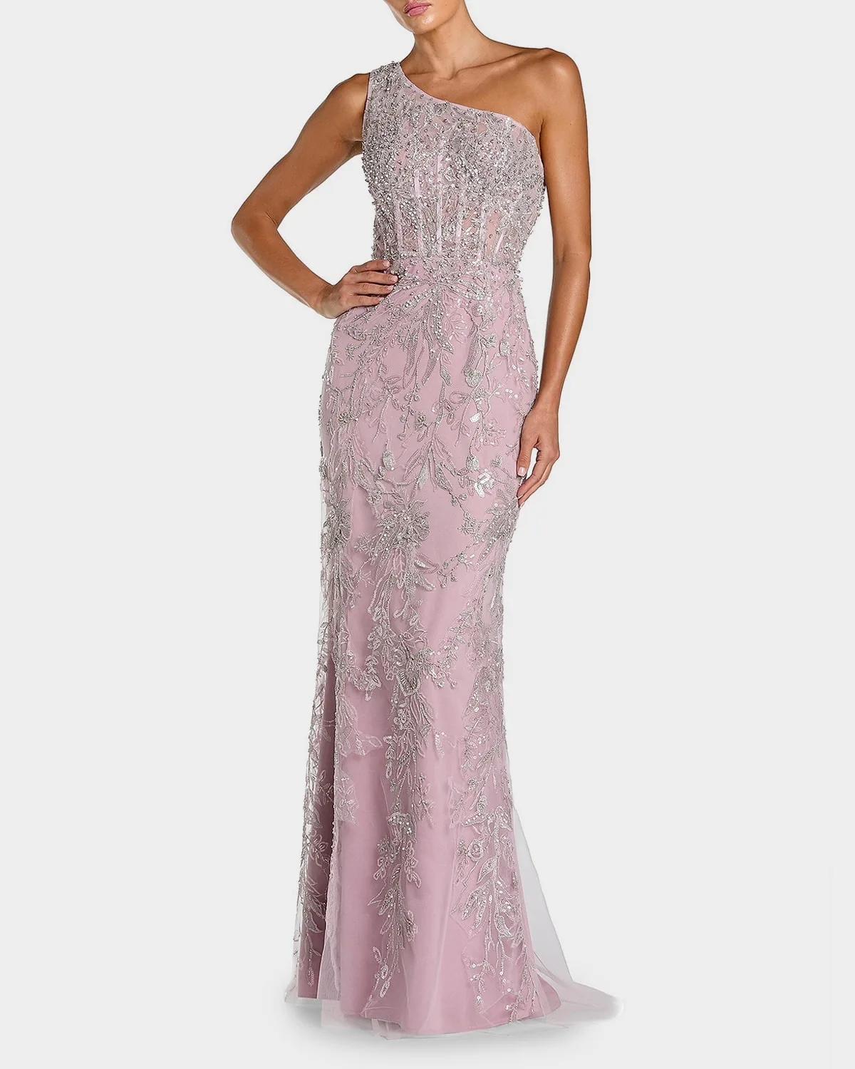 Embellished One-Shoulder Gown