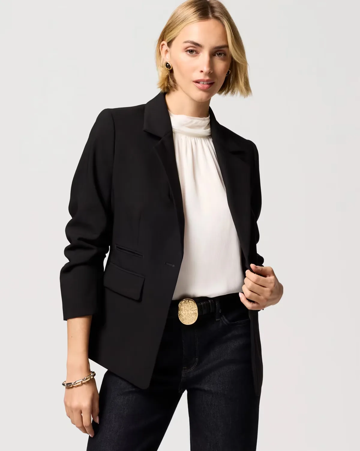Ruched Sleeve Blazer