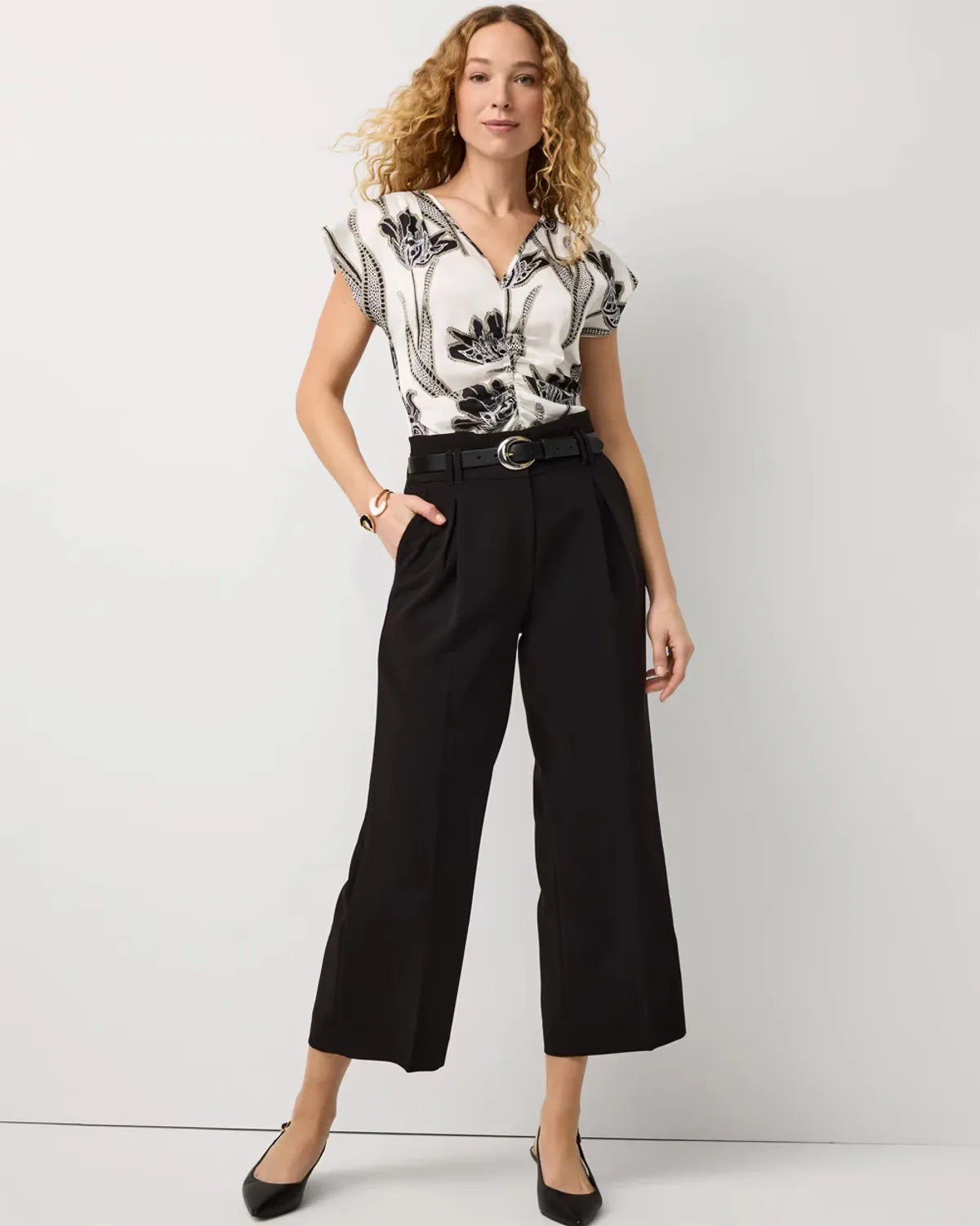 Pleated Cropped Wide Leg Pants