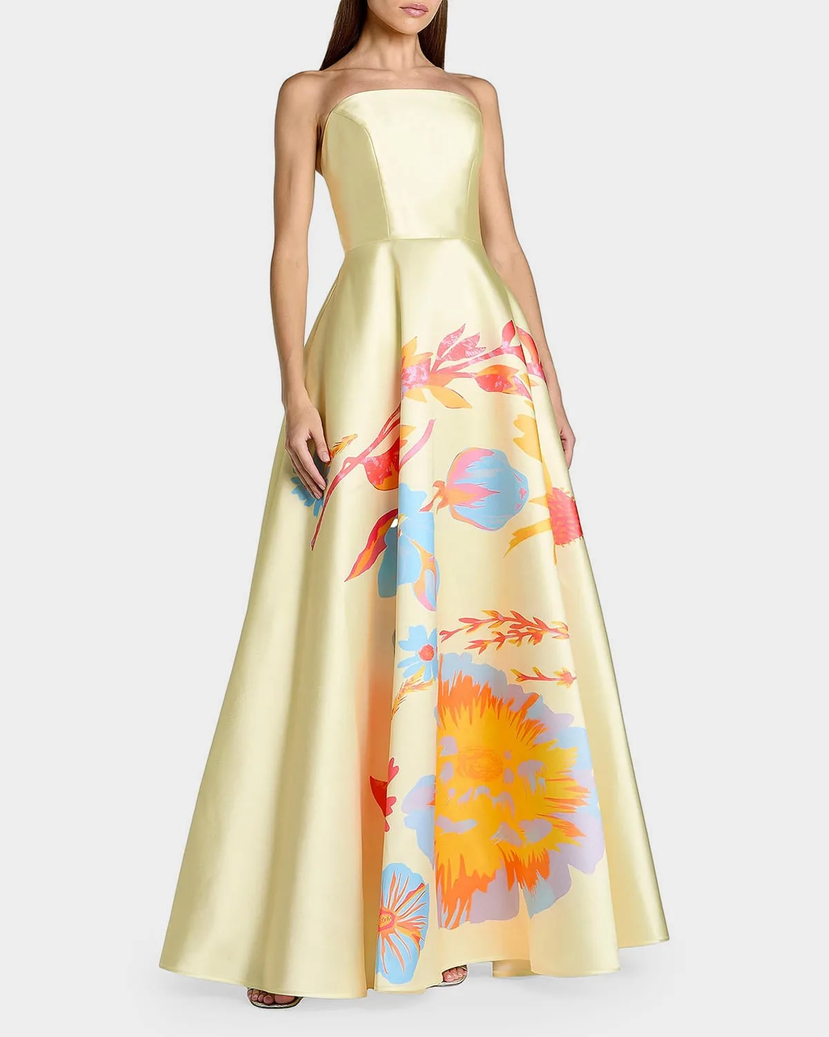 Floral Mikado A-Line Strapless Gown