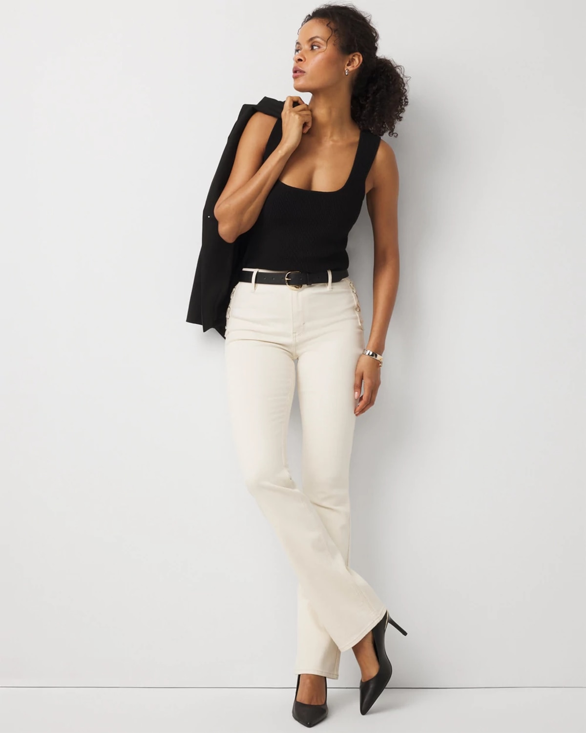 Lace-Up Detail High-Rise Bootcut Jeans