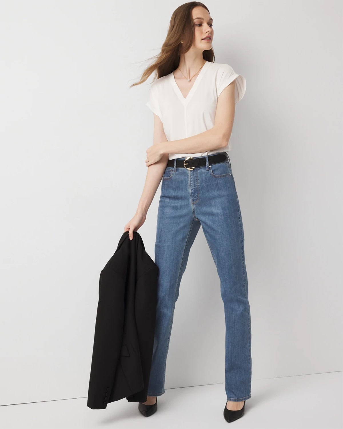 Clear Coated Extra High-Rise Elongated Slim Jeans