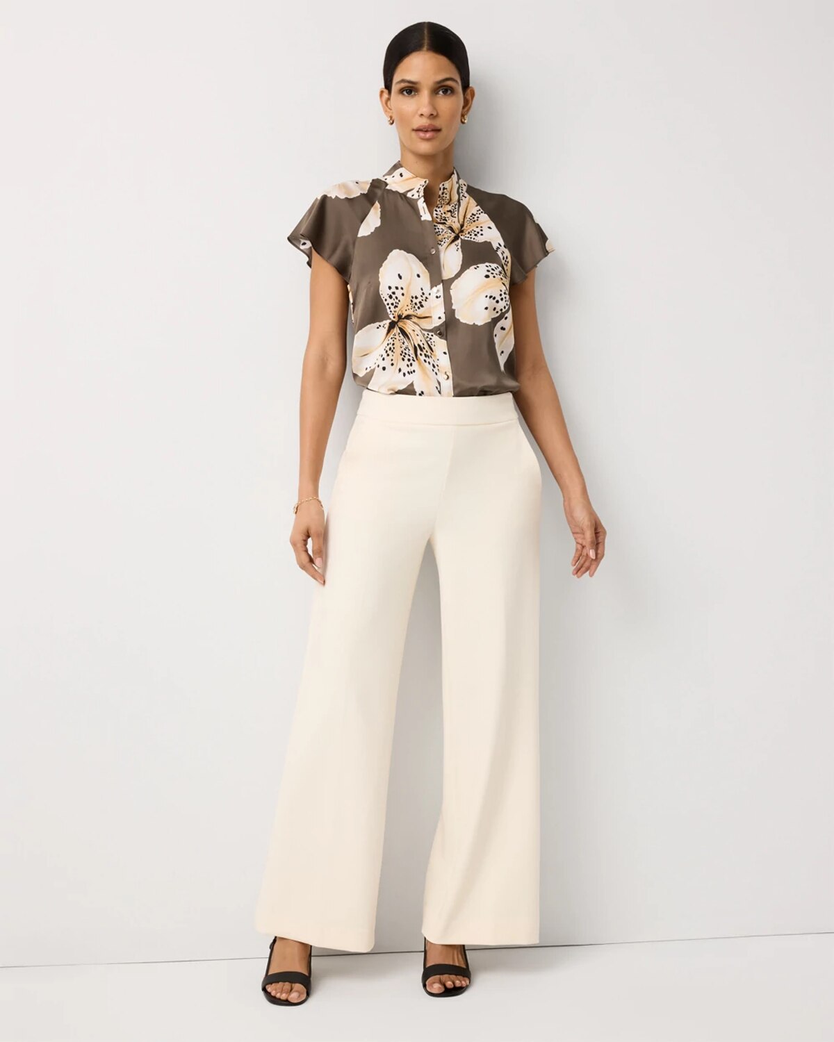 High-Rise Flat-Front Wide-Leg Pants