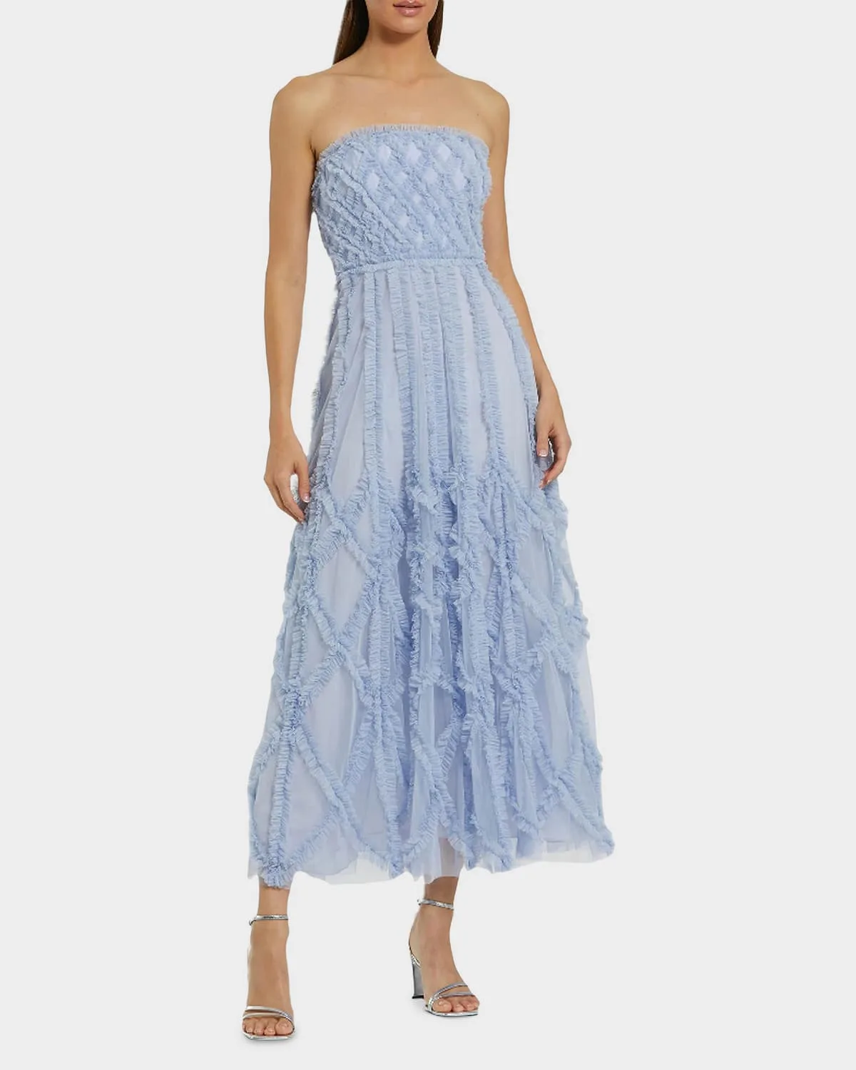 Cocktail Ruffled Mesh Strapless Gown