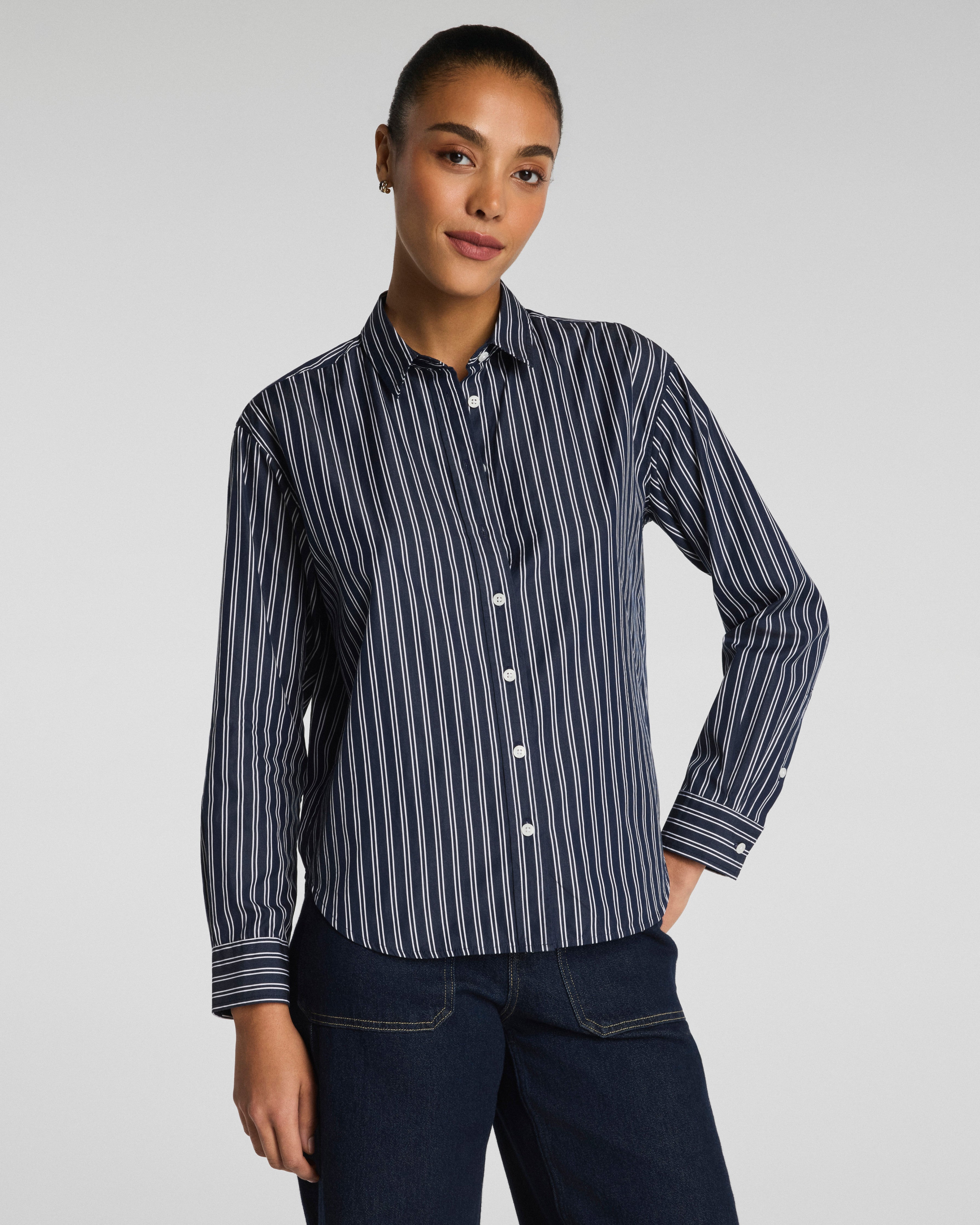 Poplin Oversized Button-Up Shirt in Powder Blush