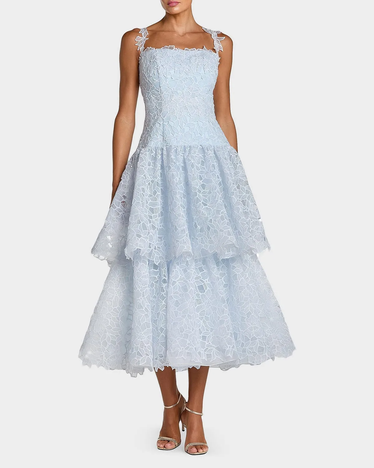 Lace Tiered Fit & Flare Midi-Dress