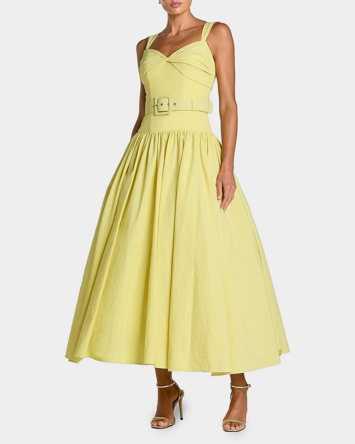 Faille Fit & Flare Belted Midi-Dress