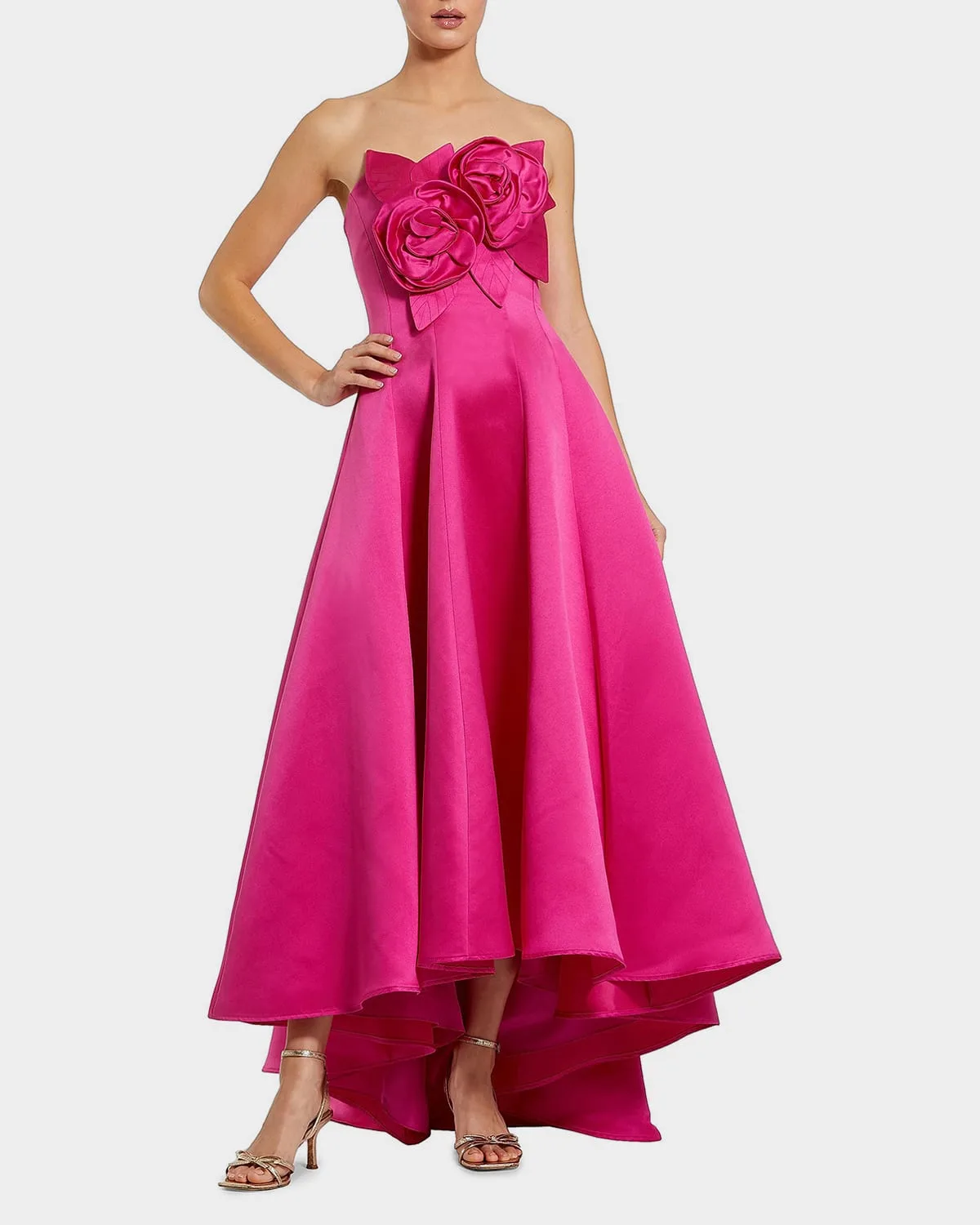 3D Floral Appliqué Satin A-Line Gown