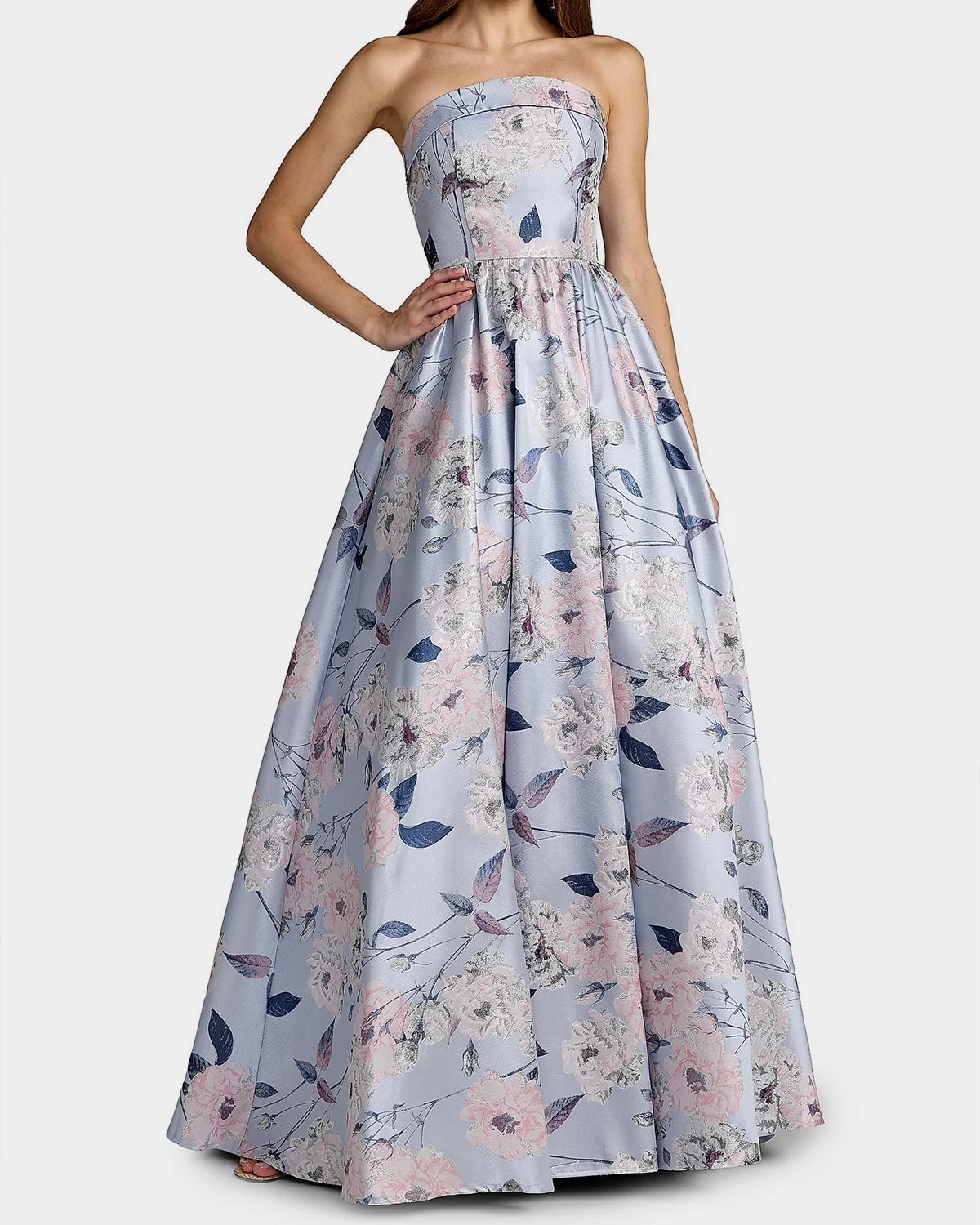 Floral Brocade Strapless Ball Gown