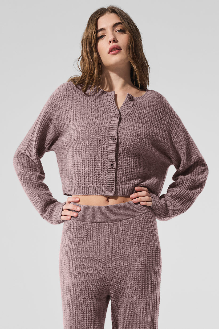 Cashmere Plush Waffle Cardigan Top by ALO