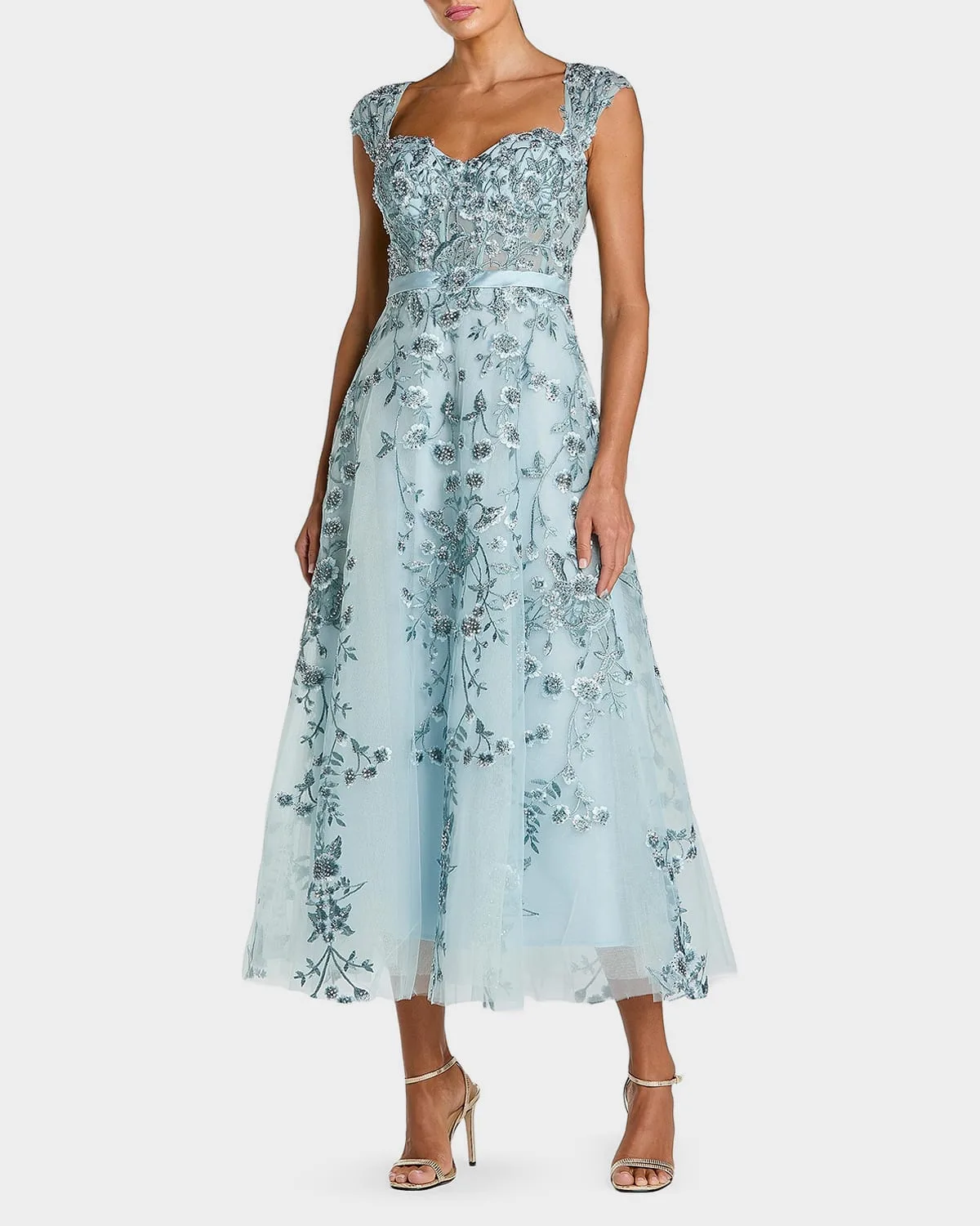 Floral-Embroidered Sweetheart Gown