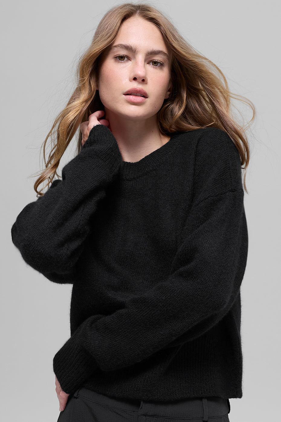 Wool Cashmere Cropped New Class Crewneck Sweater Top