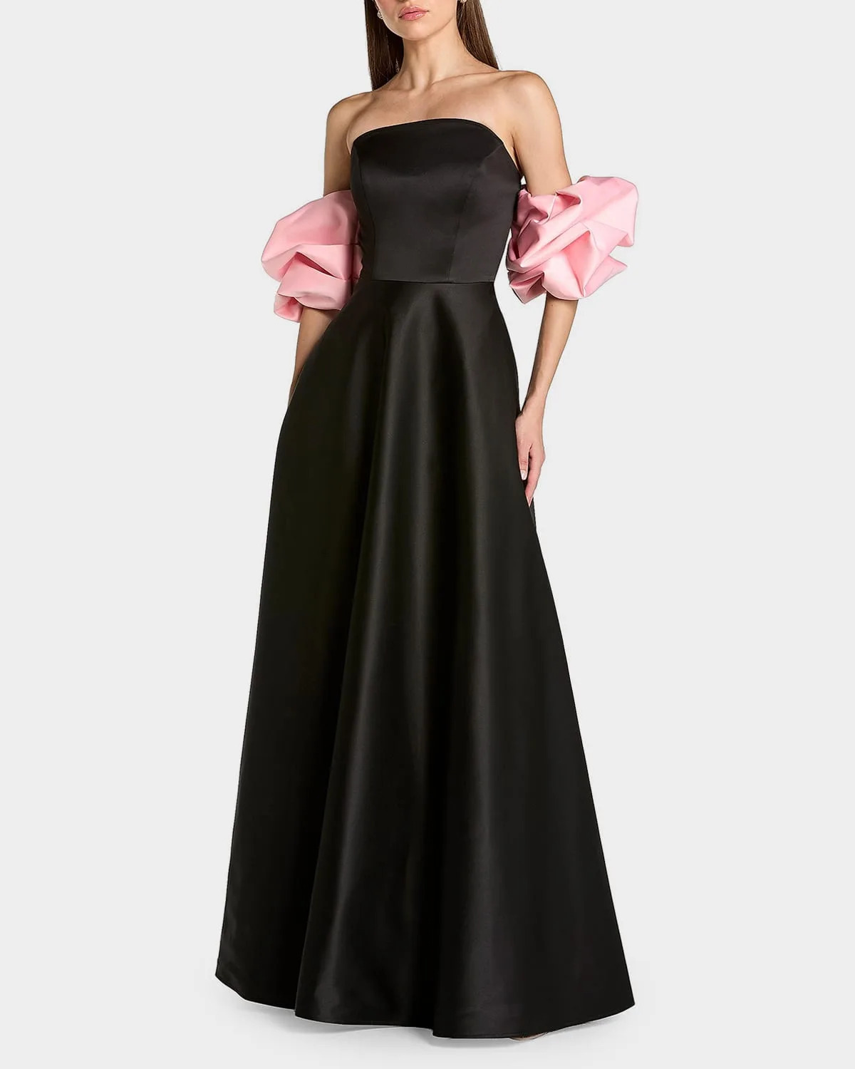 Satin Puff-Sleeve Off-The-Shoulder Gown