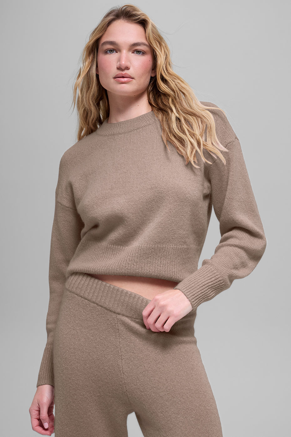 Wool Cashmere Cropped New Class Crewneck Sweater Top
