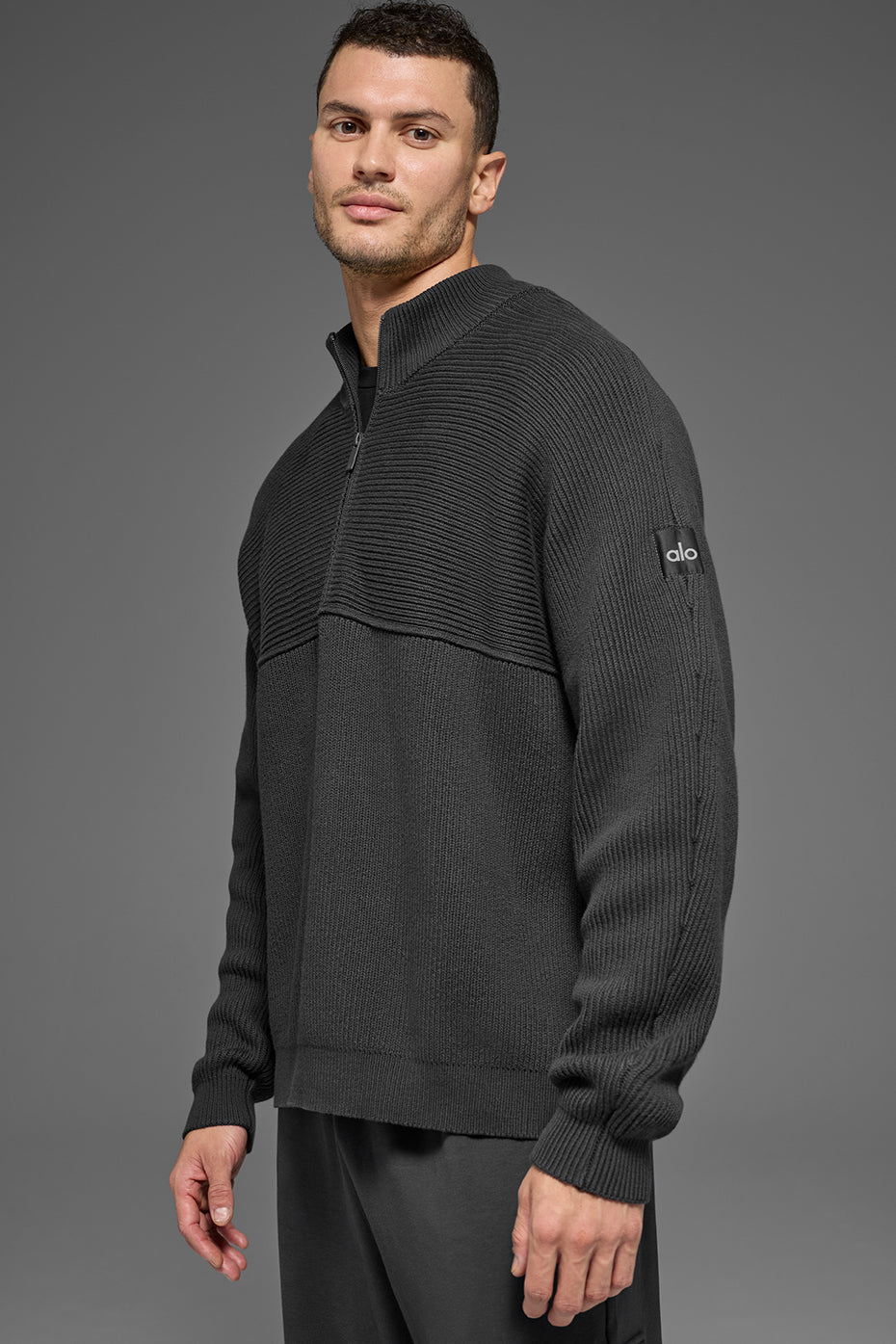 Domain Shift Rib Knit 1/4 Zip Sweater Top