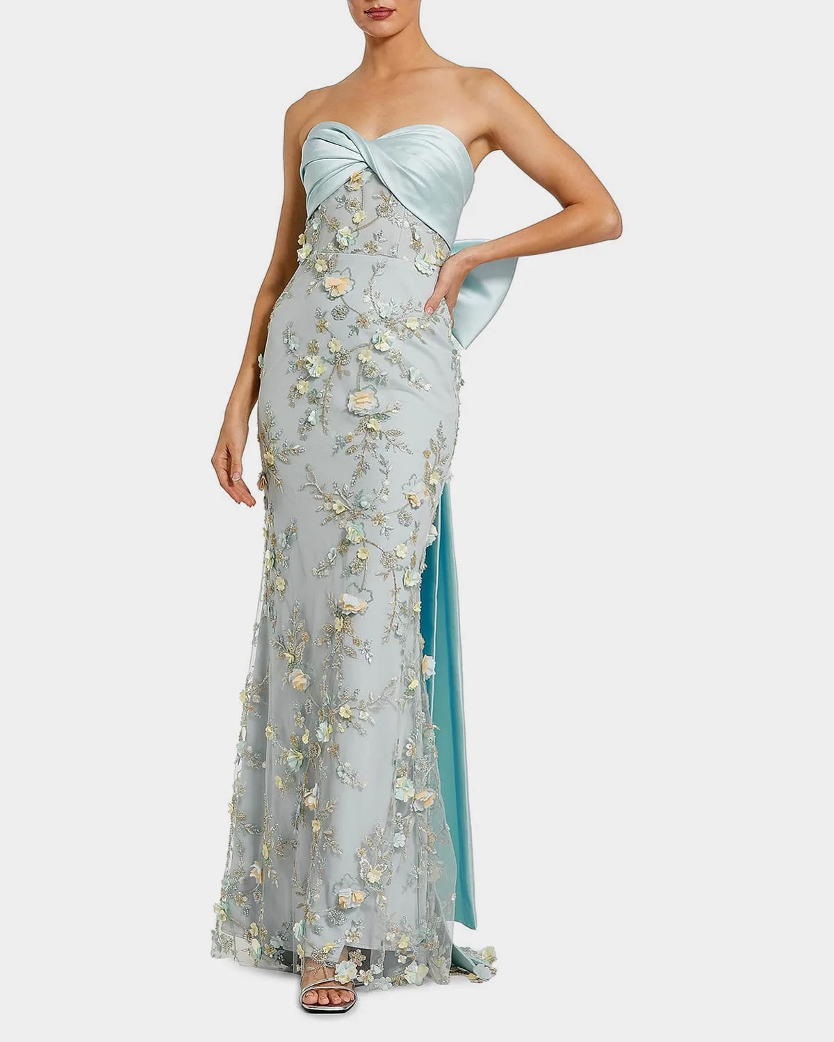 Sequin-Embellished Bow Column Gown