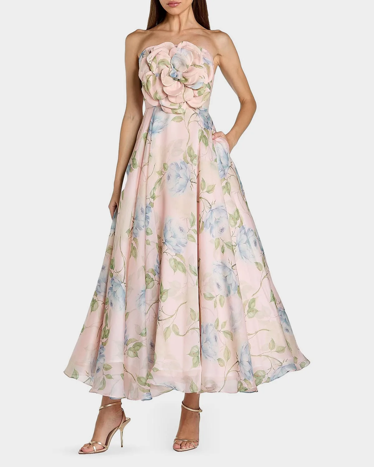 Floral Organza A-Line Strapless Cocktail Dress