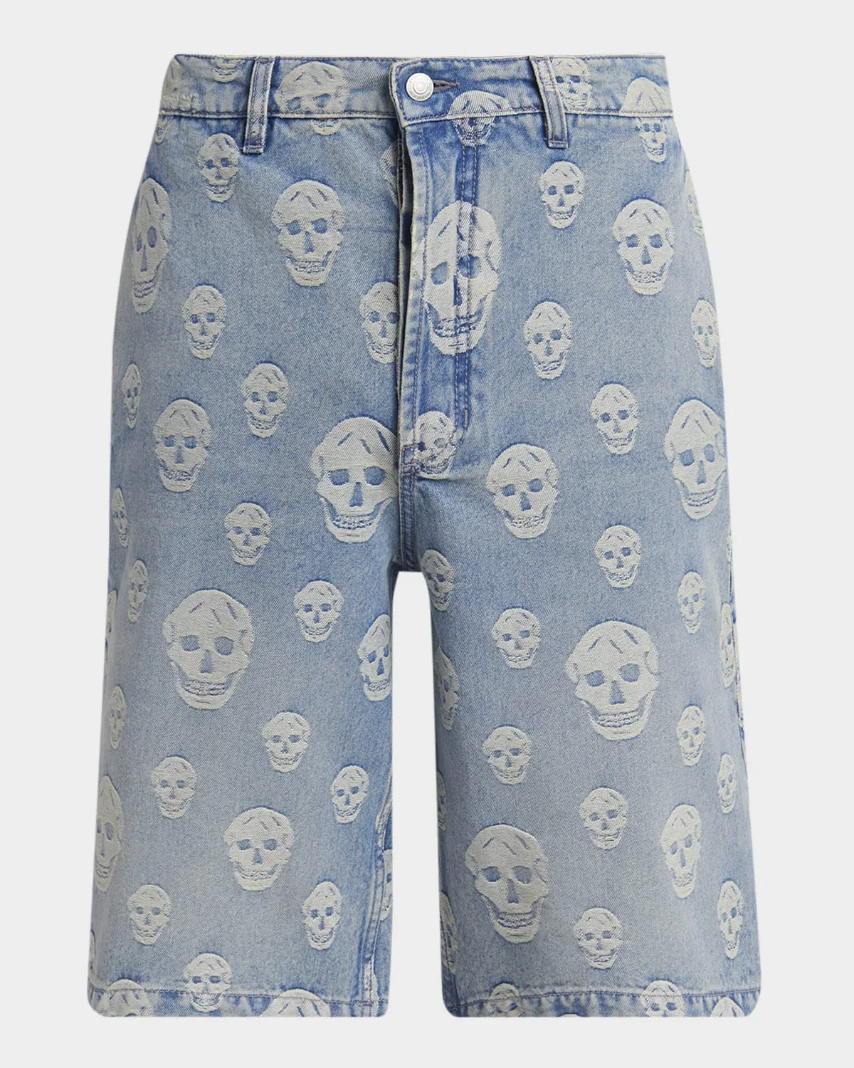 Skull-Print Denim Shorts