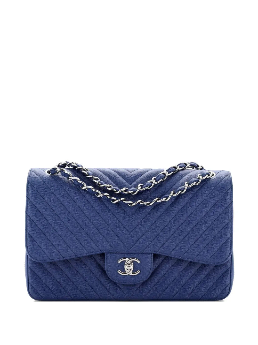 Classic Double Flap Bag Chevron Caviar Jumbo shoulder bag - by CHANEL Pre-Owned