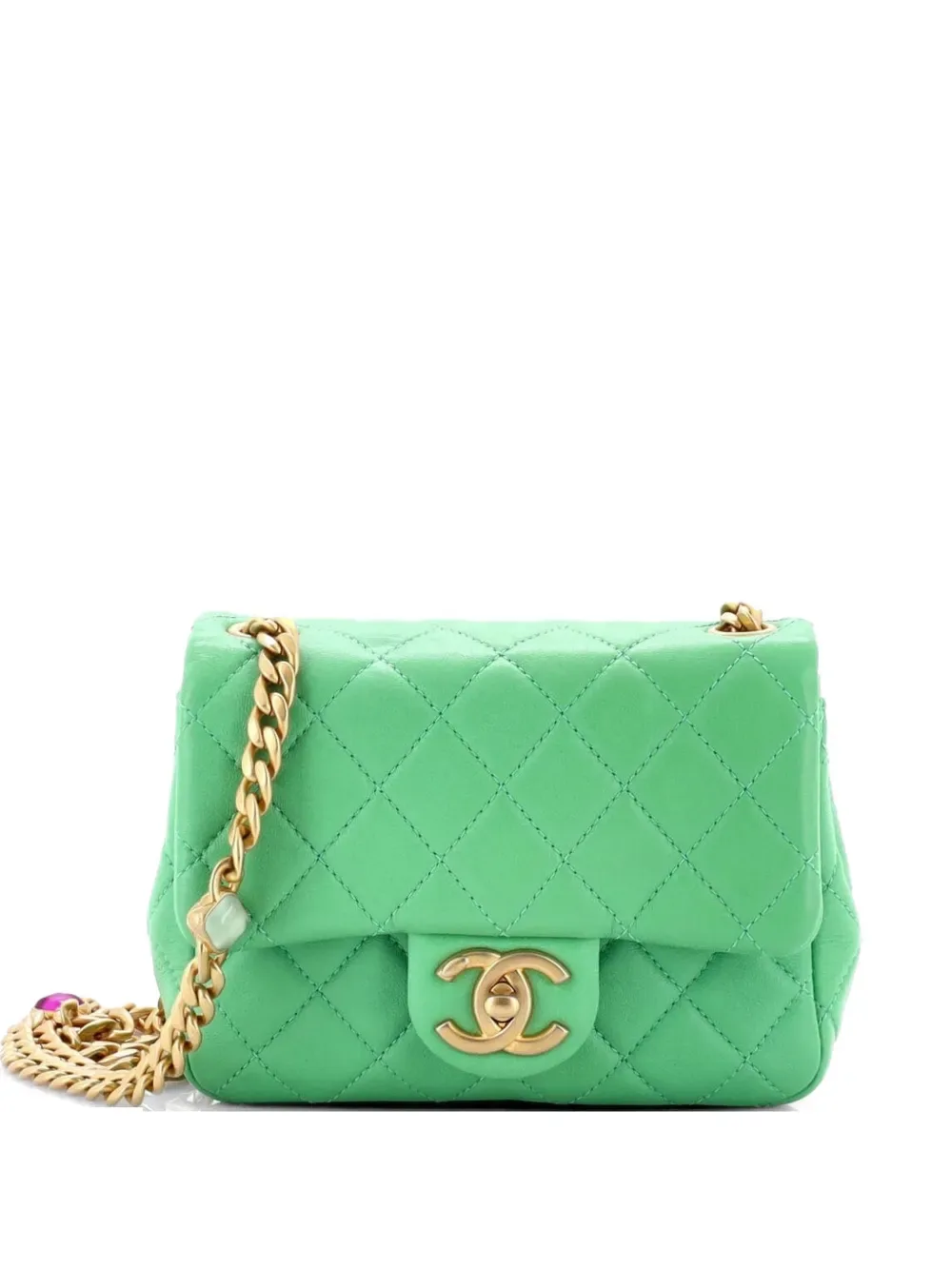 Pearl Samba Resin Chain Square Flap Bag Quilted Lambskin Mini crossbody bag -