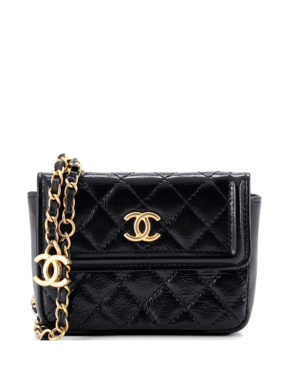 CC Flap Chain Quilted Shiny Aged Calfskin belt bag -