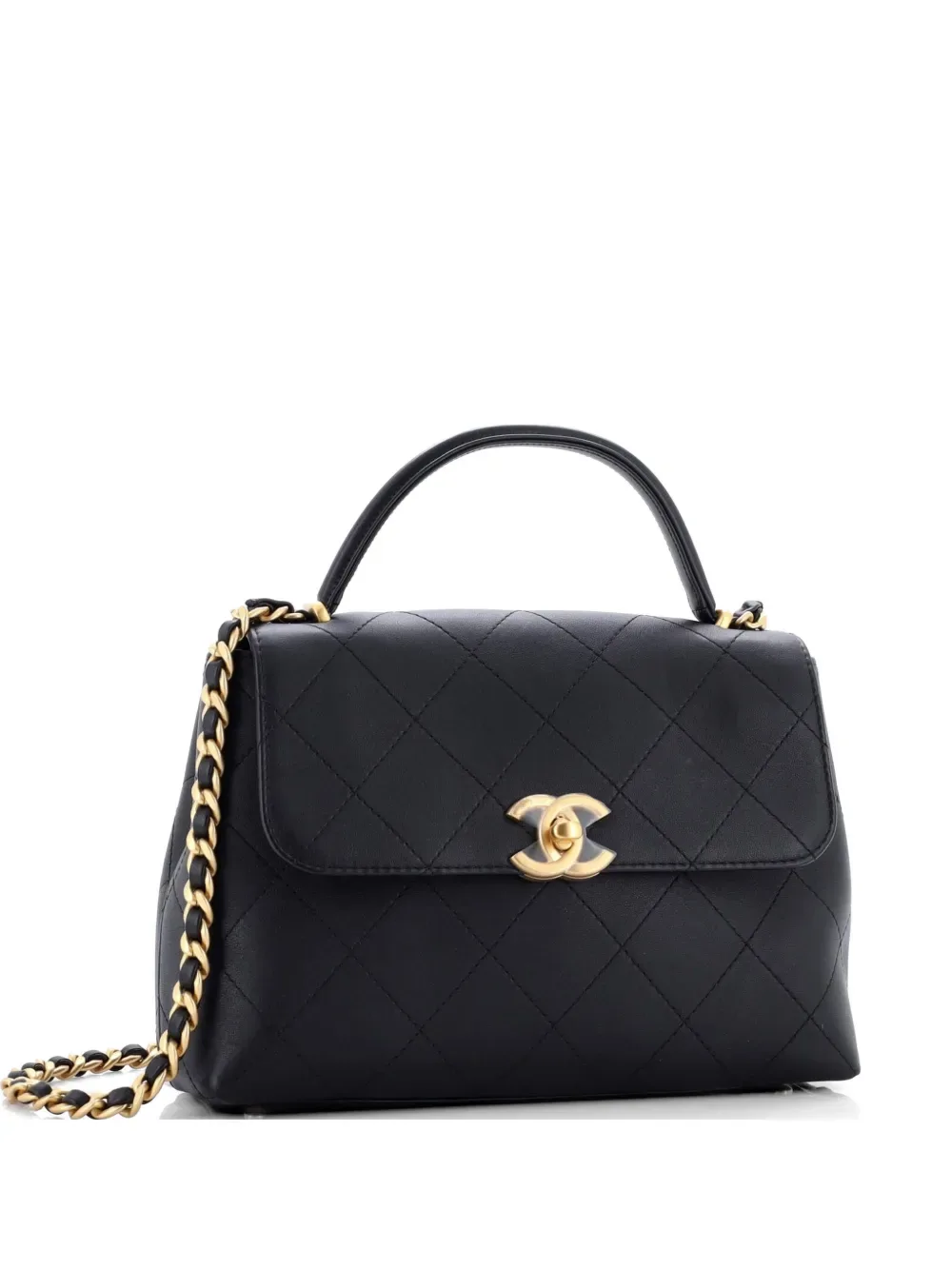 CC Top Handle Flap Bag Quilted Calfskin Large crossbody bag - by CHANEL Pre-Owned