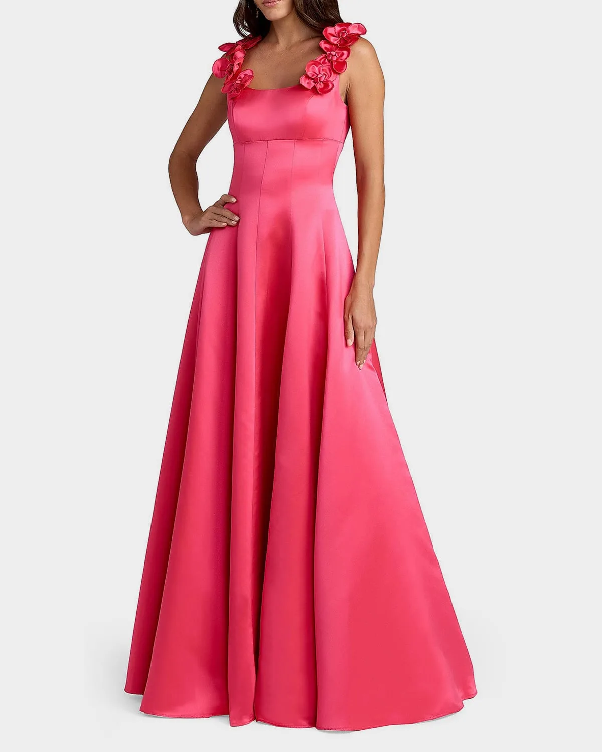 Embellished Satin Square-Neck Gown
