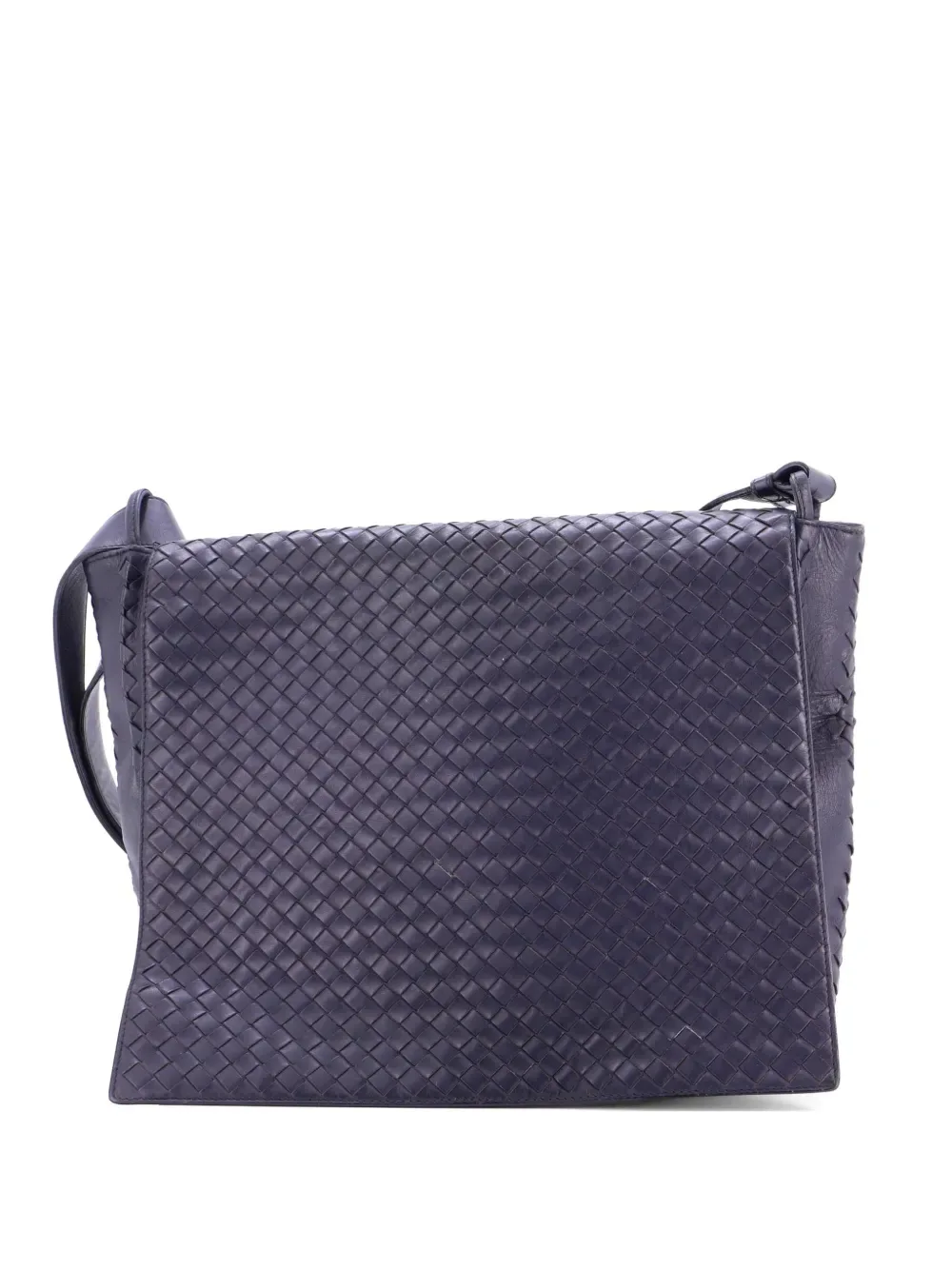 Square Flap Messenger Bag Leather with Intrecciato Nappa Large crossbody bag -