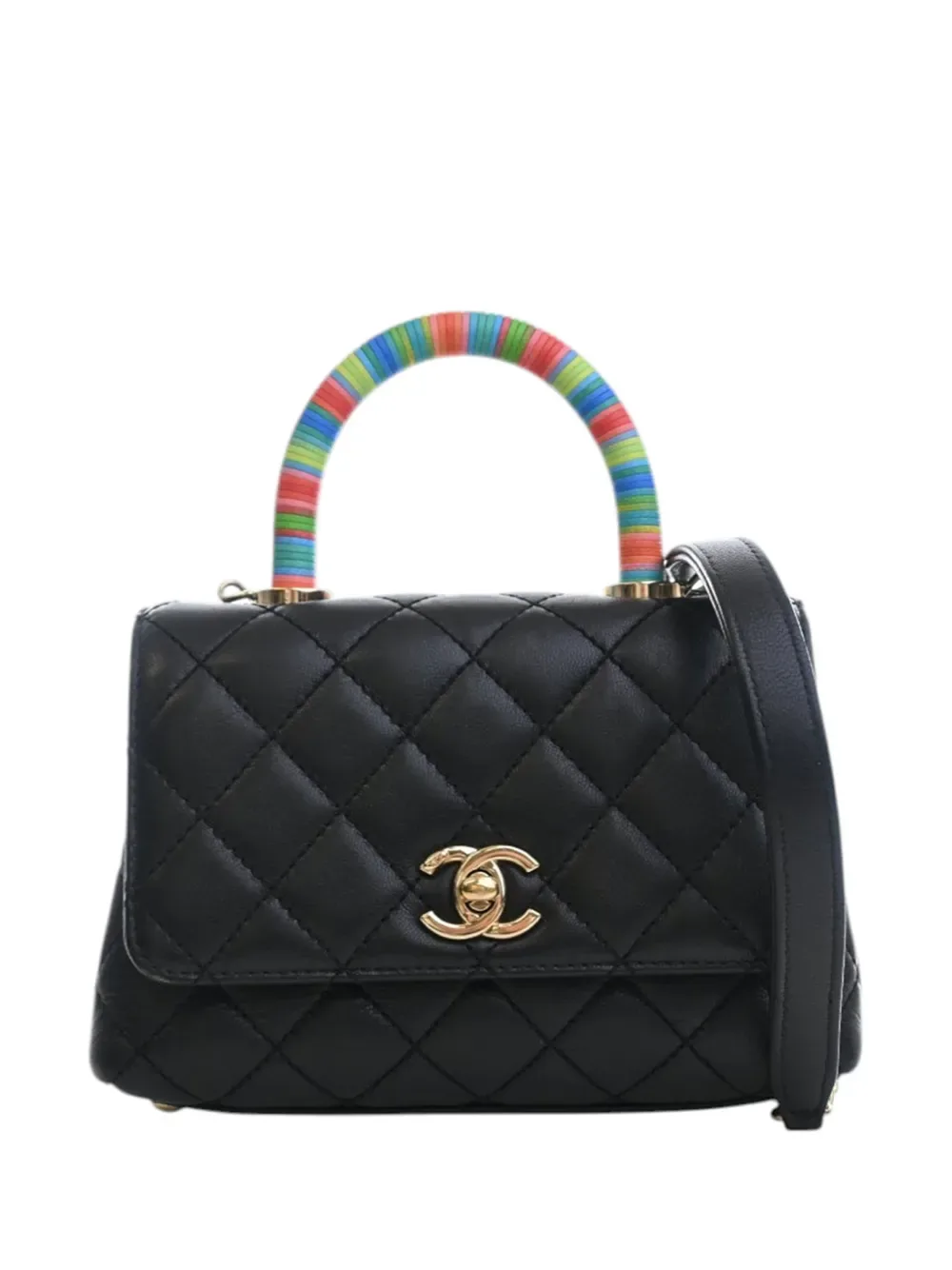 2021 Extra Mini Quilted Lambskin Rainbow Coco Top Handle Bag satchel - by CHANEL Pre-Owned