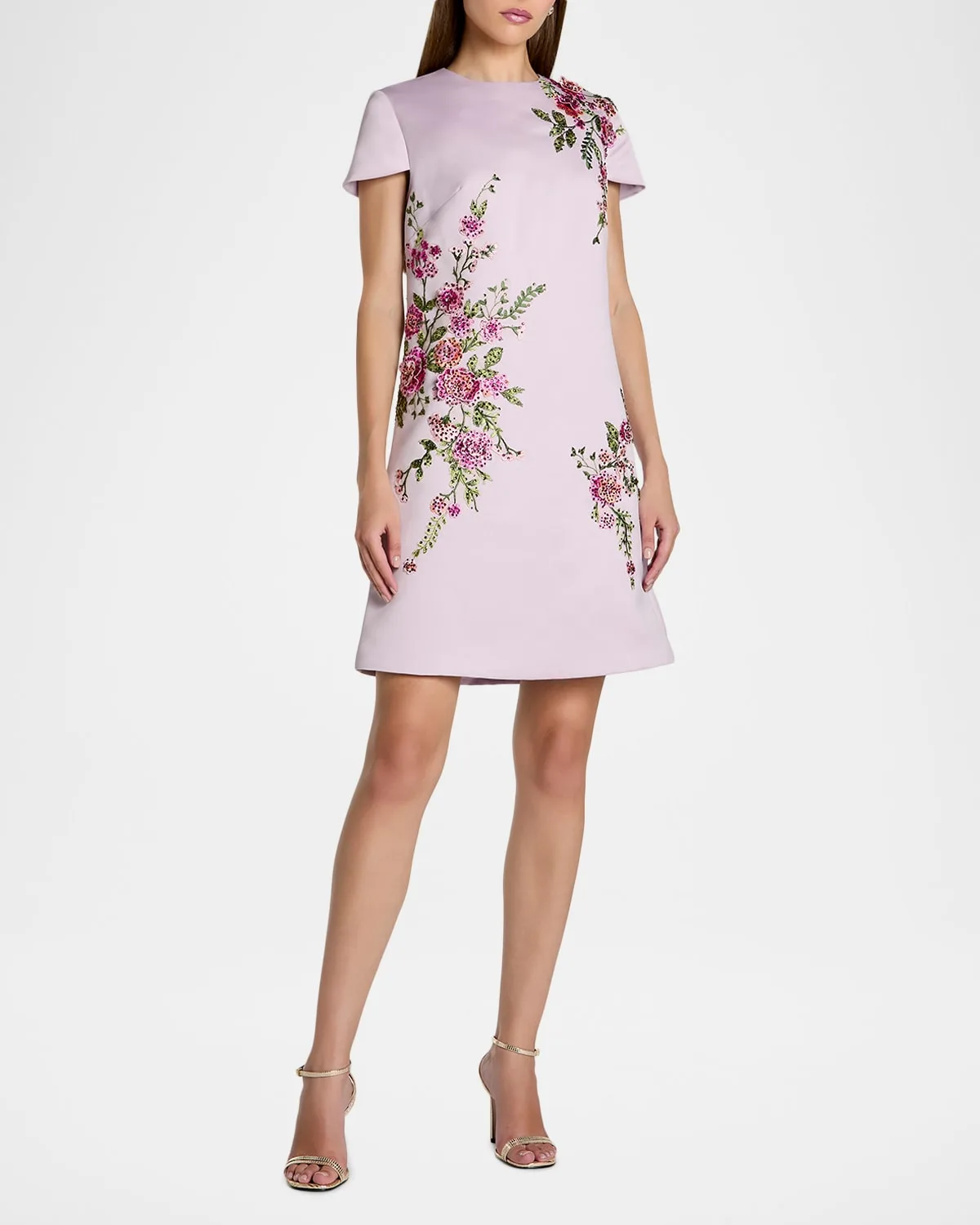 Embroidered Floral Satin A-Line Minidress