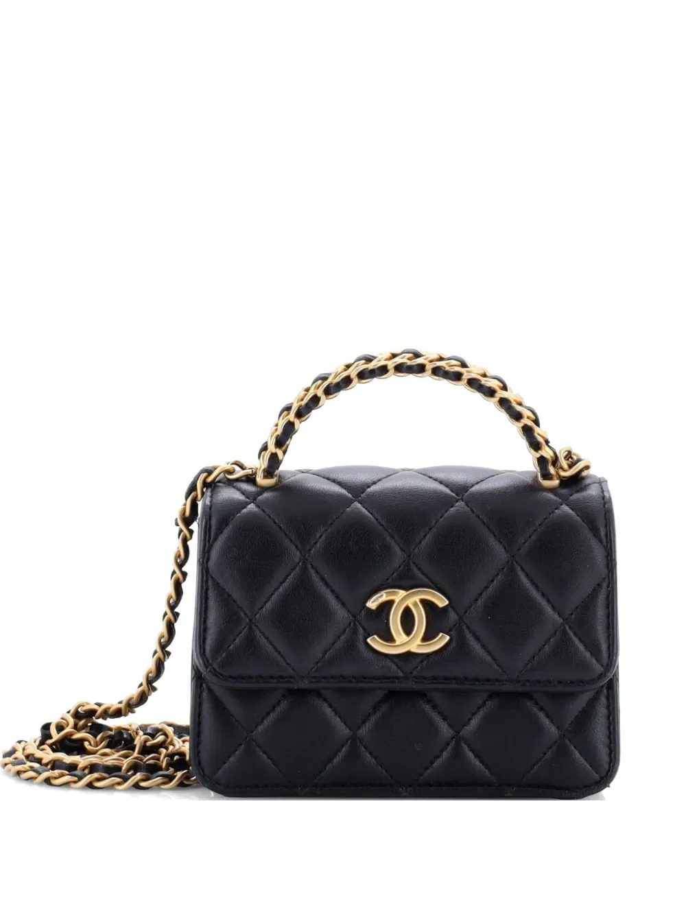 Woven Top Handle CC Flap Clutch on Chain Quilted Lambskin Small satchel -