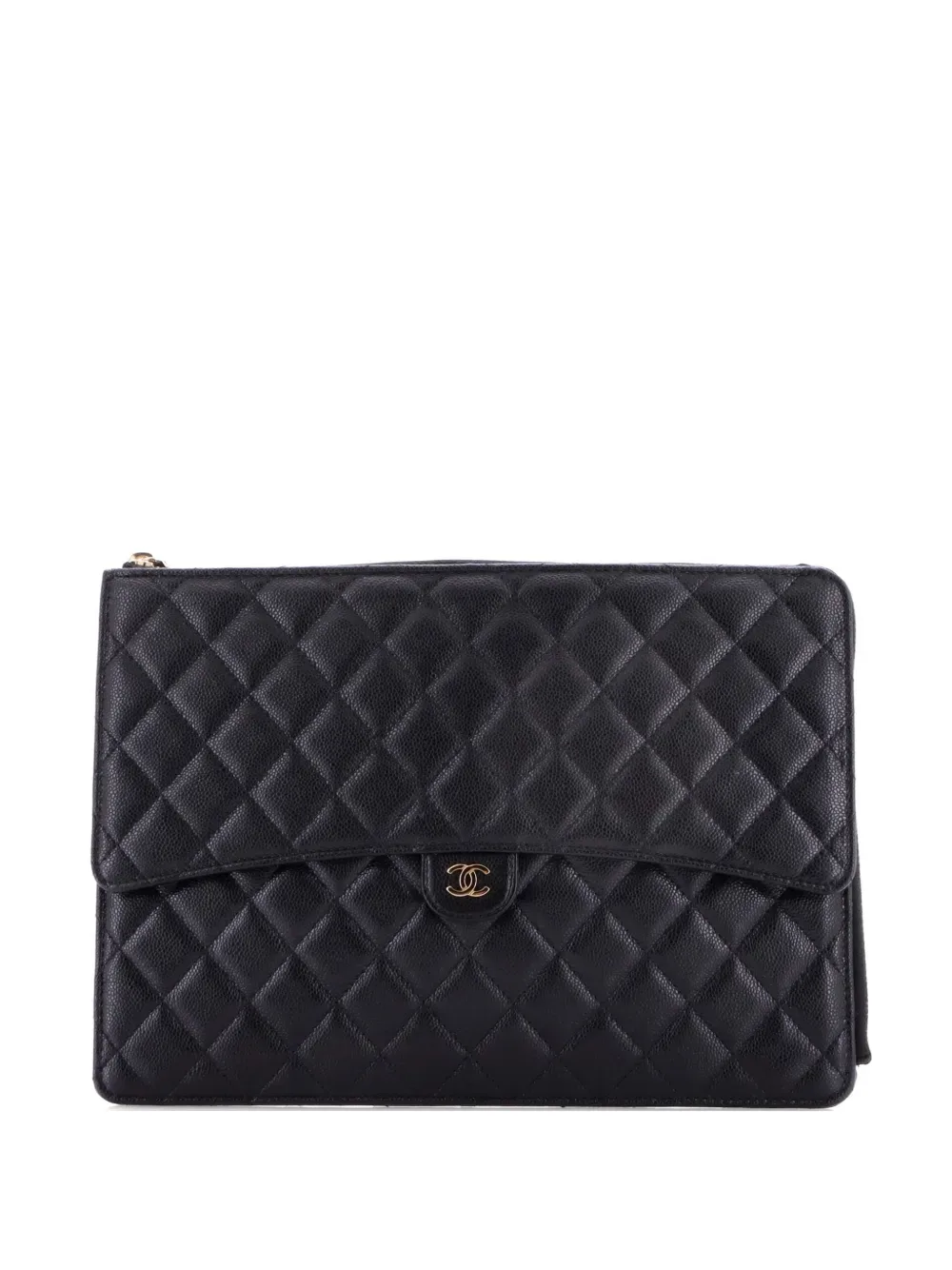 Flap Zip Quilted Caviar Large clutch bag - by CHANEL Pre-Owned