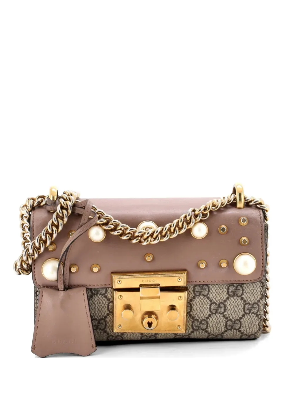 Pearly Padlock Shoulder Bag GG Coated Canvas with Studded Leather Small crossbody bag -