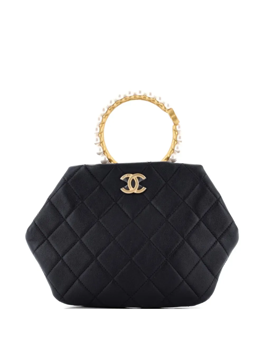 Pearl Crown Handle Quilted Lambskin clutch bag -