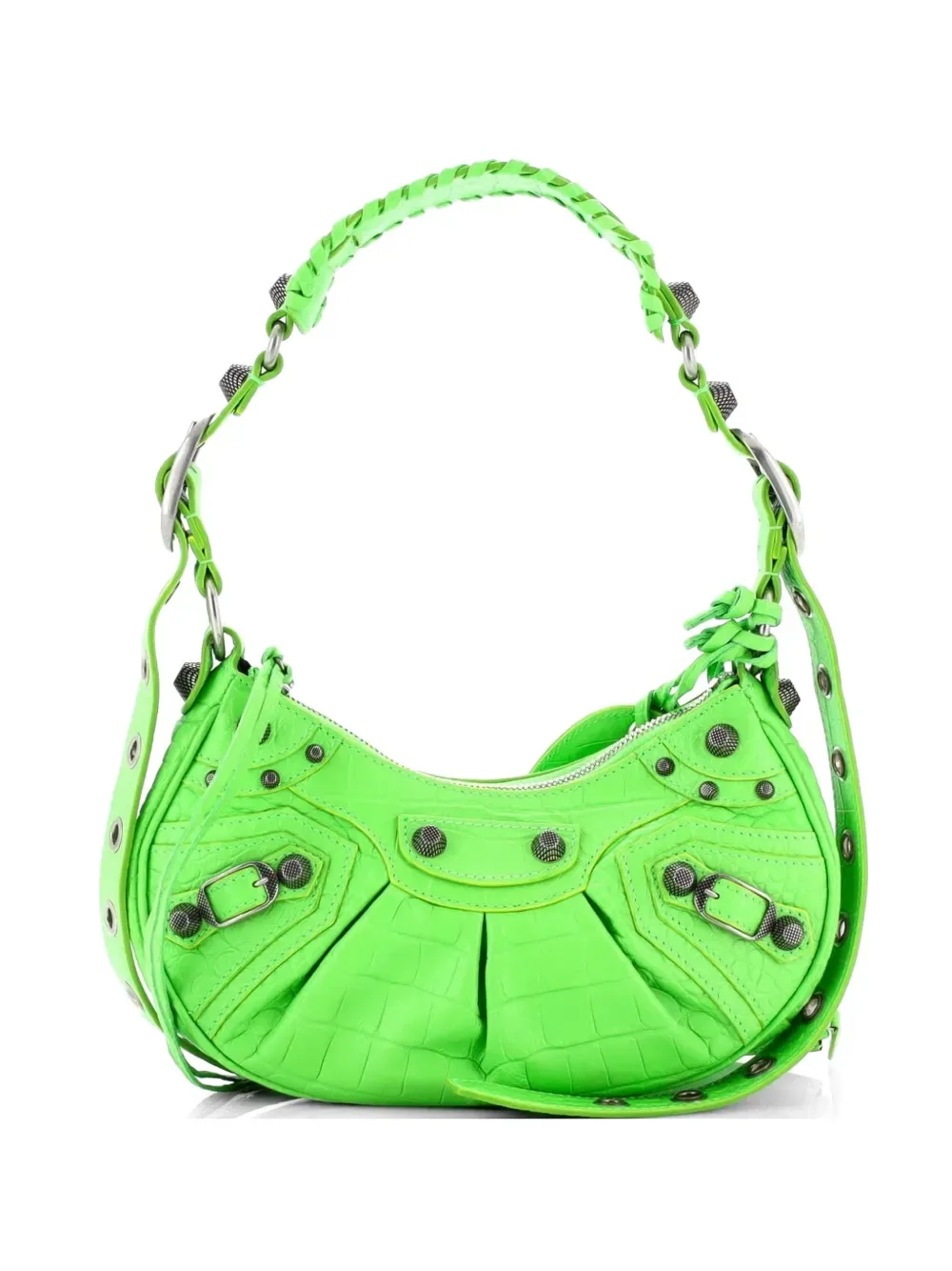 Le Cagole Giant Studs Shoulder Bag Crocodile Embossed Leather XS hobo bag -