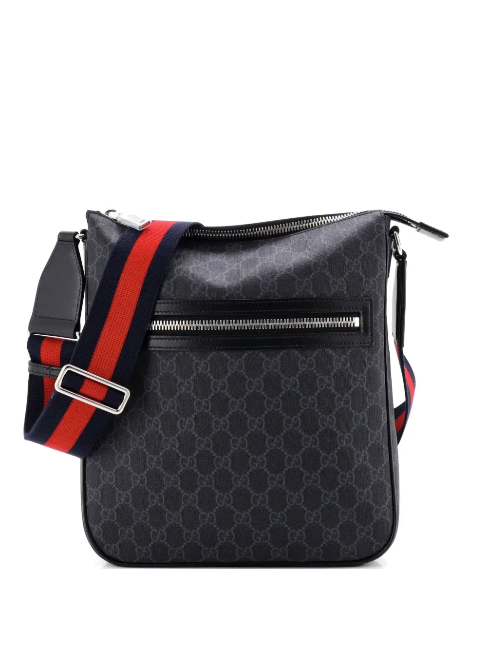 Web Strap Front Zip Messenger Bag GG Coated Canvas Medium crossbody bag - by Gucci Pre-Owned